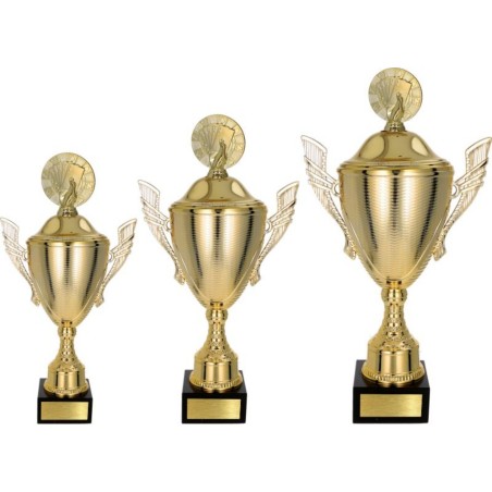 Złoty zestaw Pucharów z figurką gry karciane - komplet trzech sztuk