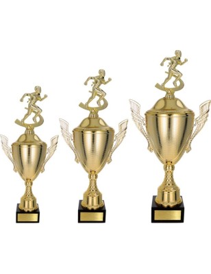 Złoty zestaw Pucharów z figurką biegi  - komplet trzech sztuk