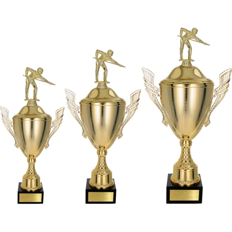 Komplet pucharów NT733 z figurką bilardzista bilard 45-39-34 cm