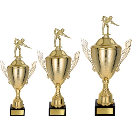 Złoty zestaw Pucharów z figurką bilard - komplet trzech sztuk