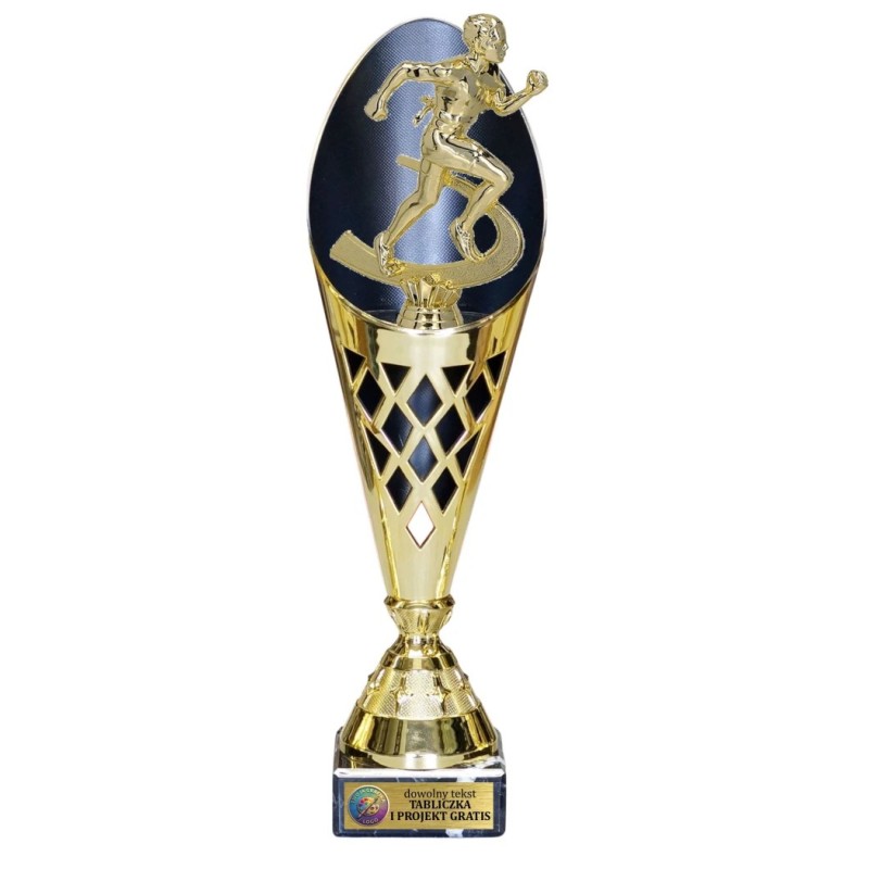 Nowoczesny puchar biegi ażurowy z czarnym wnętrzem i tabliczką gratis Nowoczesny puchar biegi ażurowy z czarnym wnętrzem i tabliczką gratis
