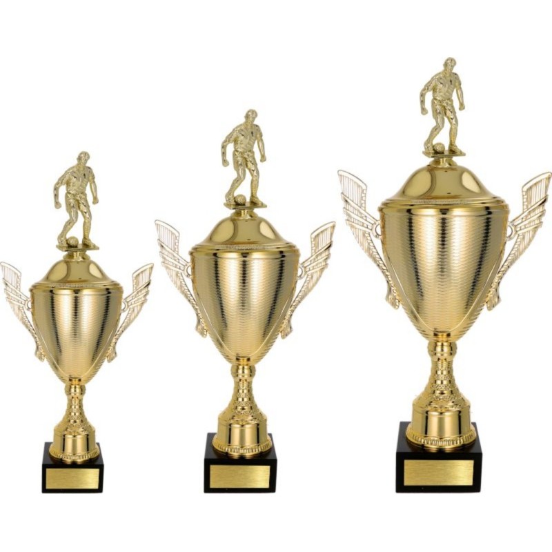 Komplet pucharów NT733 z figurką piłkarz piłka nożna 45-39-34 cm