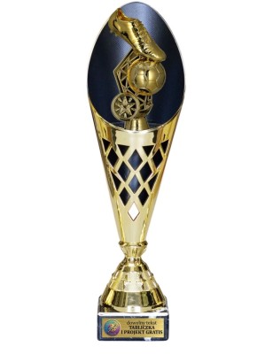 Nowoczesny puchar z grawerem piłka nożna MVP ażurowy z czarnym wnętrzem