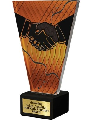 Szklana Statuetka Uścisk Dłoni z Grawerem | Nowoczesne Trofeum Sportowe i Biznesowe