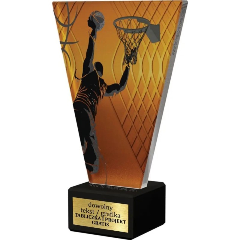 Szklana Statuetka Koszykówka z Grawerem | Nowoczesne Trofeum Sportowe i Biznesowe