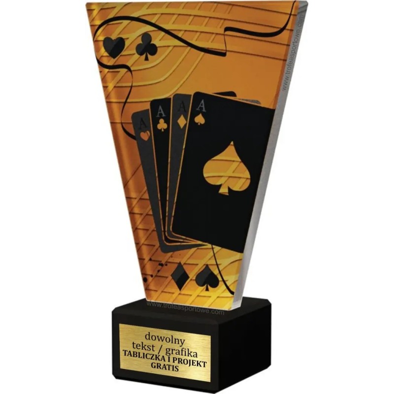 Szklana Statuetka karty poker brydż z Grawerem | Nowoczesne Trofeum Sportowe