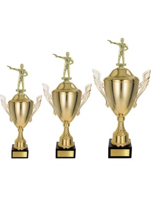 Złoty zestaw Pucharów z figurką strzelectwo - komplet trzech sztuk
