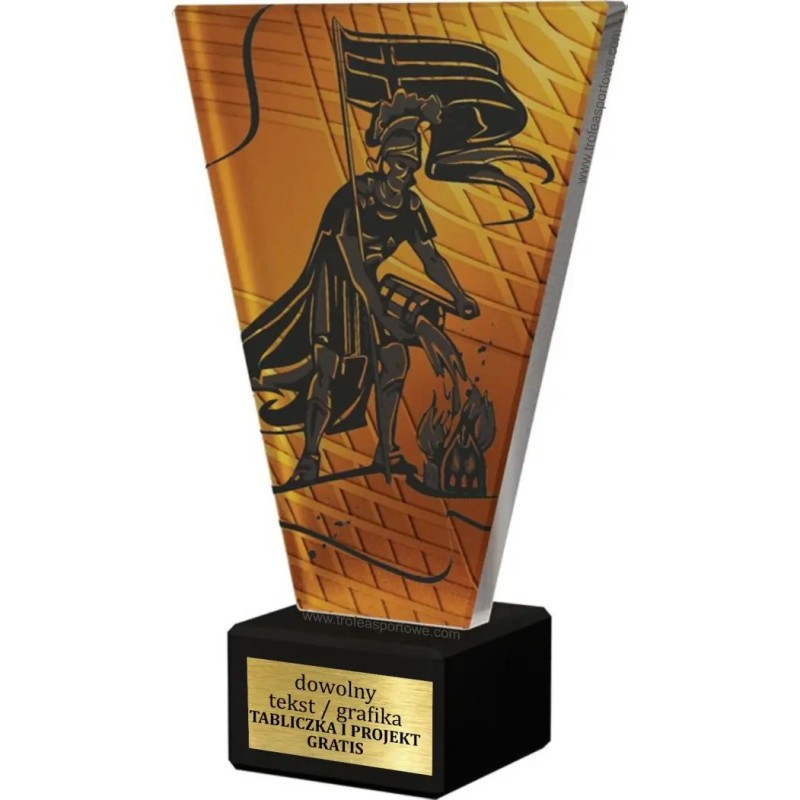 Szklana Statuetka straż pożarna z Grawerem | Nowoczesne Trofeum z św. Florianem Szklana Statuetka straż pożarna z Grawerem | Nowoczesne Trofeum z św. Florianem