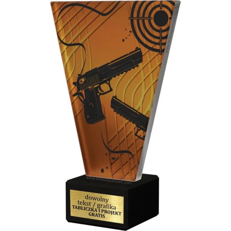 Szklana Statuetka strzelectwo z Grawerem | Nowoczesne Trofeum Sportowe Broń krótka