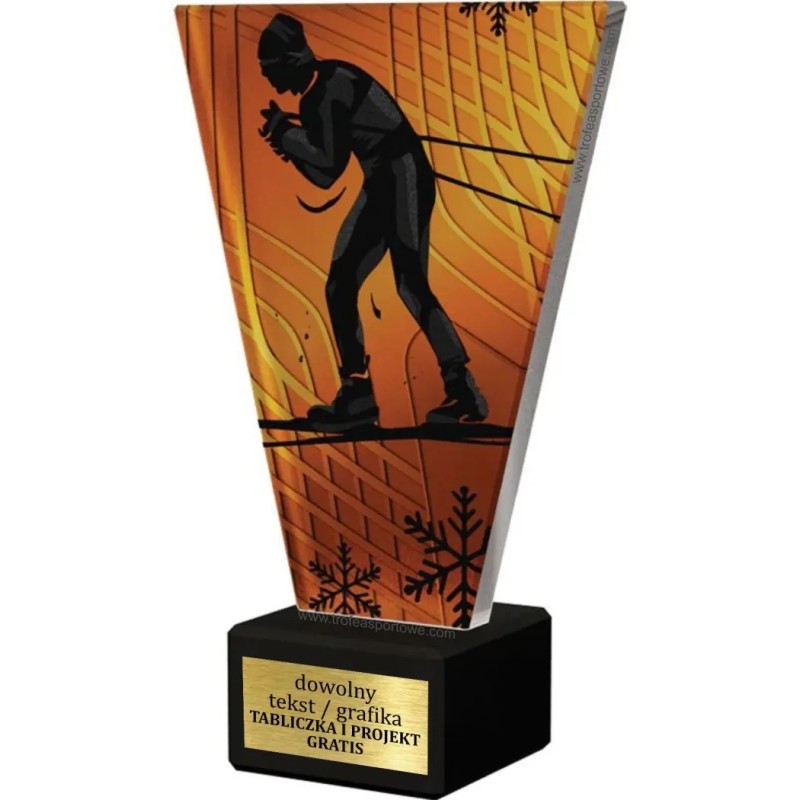 Szklana Statuetka Narciarstwo biegowe z Grawerem | Nowoczesne Trofeum Sportowe Szklana Statuetka Narciarstwo biegowe z Grawerem | Nowoczesne Trofeum Sportowe
