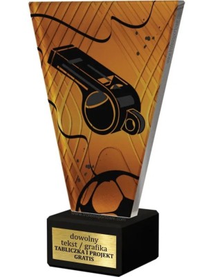 Szklana Statuetka piłka nożna gwizdek sędzia z Grawerem | Nowoczesne Trofeum Sportowe