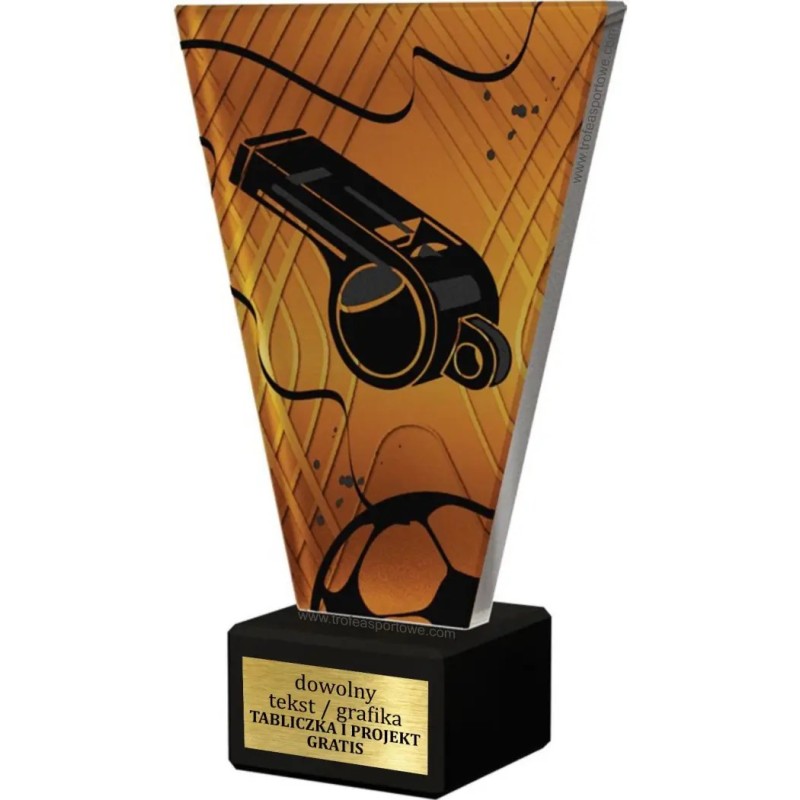 Szklana Statuetka piłka nożna gwizdek sędzia z Grawerem | Nowoczesne Trofeum Sportowe Szklana Statuetka piłka nożna gwizdek sędzia z Grawerem | Nowoczesne Trofeum Sportowe