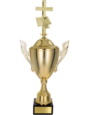złoty Puchar z figurką religia - trofeum do twojej dyscypliny