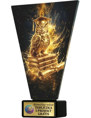 Szklana statuetka Edukacja czarno-złota - z sową do szkoły dla nauczyciela