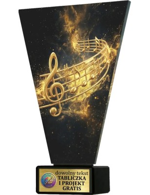 Szklana statuetka Muzyka czarno-złota – eleganckie trofeum sportowe z tabliczką w cenie