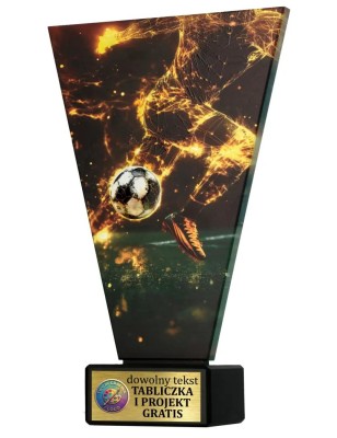 Szklana statuetka piłka nożna MVP czarno-złota – eleganckie trofeum sportowe z tabliczką w cenie
