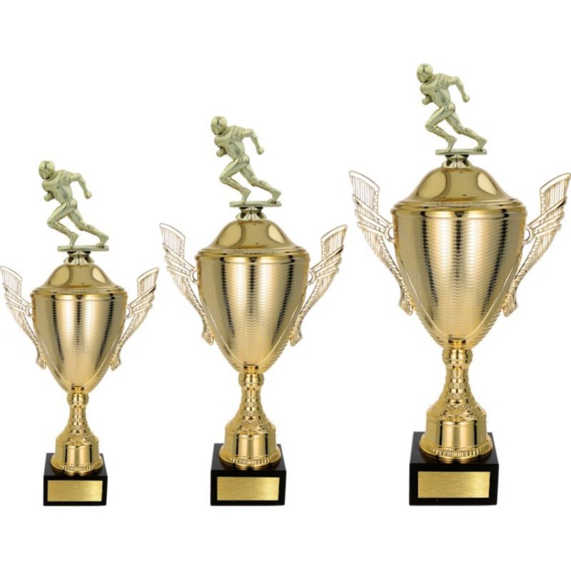 Zestaw pucharów NT733 z figurką rugbysta rugby 48-42-37 cm futbol