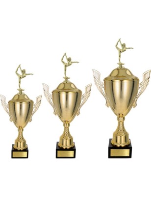 Złoty zestaw Pucharów z figurką gimnastyka - komplet trzech sztuk