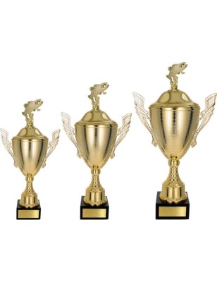 Złoty zestaw Pucharów z figurką wędkarstwo - komplet trzech sztuk