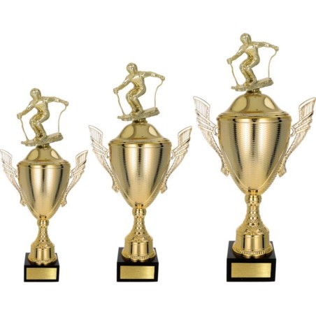 Złoty zestaw Pucharów z figurką narciarstwo - komplet trzech sztuk