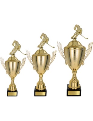 Złoty zestaw Pucharów z figurką hokej - komplet trzech sztuk