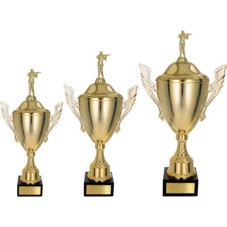 Złoty zestaw Pucharów z figurką strzelectwo - komplet trzech sztuk