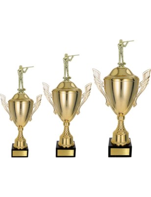 Złoty zestaw Pucharów z figurką myślistwo - komplet trzech sztuk