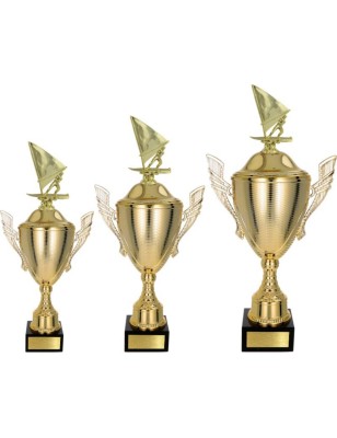 Złoty zestaw Pucharów z figurką windserfing - komplet trzech sztuk