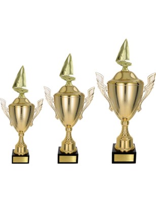 Złoty zestaw Pucharów z figurką żeglarstwo - komplet trzech sztuk