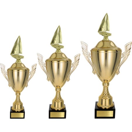 Złoty zestaw Pucharów z figurką żeglarstwo - komplet trzech sztuk