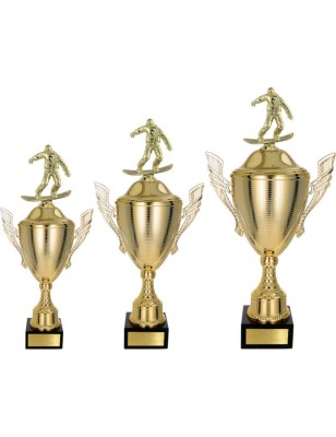Złoty zestaw Pucharów z figurką snowboard - komplet trzech sztuk
