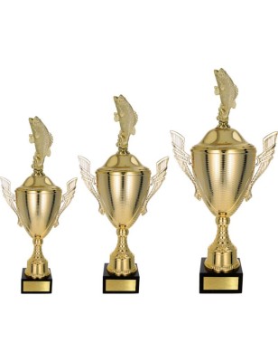 Złoty zestaw Pucharów z figurką wędkarstwo - komplet trzech sztuk