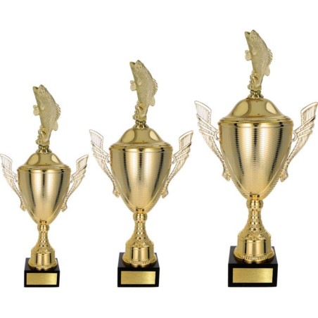 Złoty zestaw Pucharów z figurką wędkarstwo - komplet trzech sztuk
