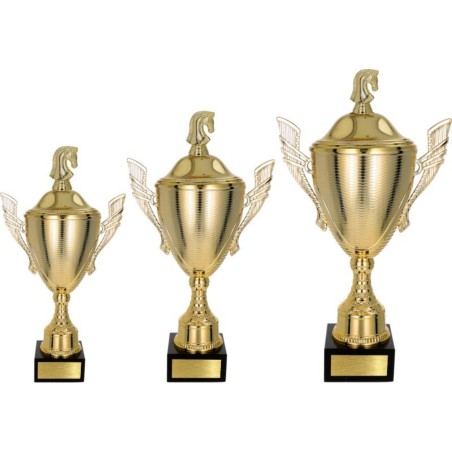 Złoty zestaw Pucharów z figurką szachy - komplet trzech sztuk