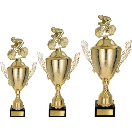 Złoty zestaw Pucharów z figurką kolarstwo - komplet trzech sztuk
