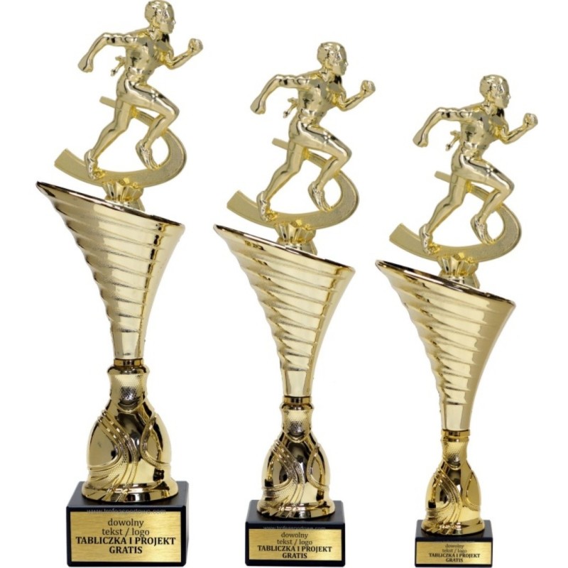 Zestaw pucharów NT1000 z figurką biegacz biegi 36-33-32 cm