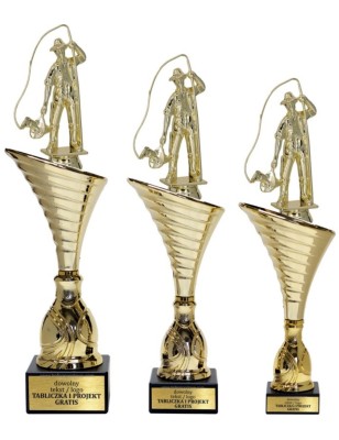 Złoty zestaw 3 pucharów z figurką wędkarstwo - Seria NT1000 do ponad 100 dyscyplin