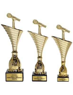 Złoty zestaw 3 pucharów z figurką muzyka  - Seria NT1000 do ponad 100 dyscyplin