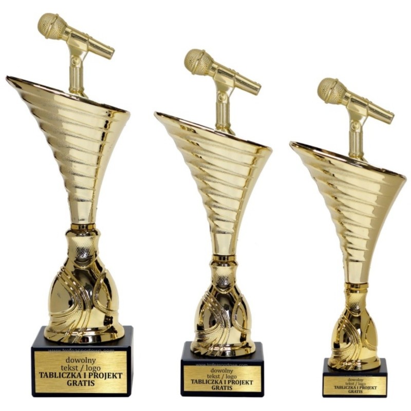 Komplet pucharów NT1000 z figurką mikrofon muzyka 29-26-25 cm