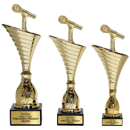 Złoty zestaw 3 pucharów z figurką muzyka  - Seria NT1000 do ponad 100 dyscyplin