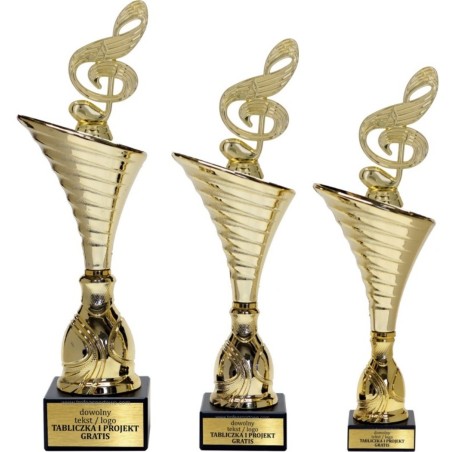 Złoty zestaw 3 pucharów z figurką muzyka - Seria NT1000 do ponad 100 dyscyplin