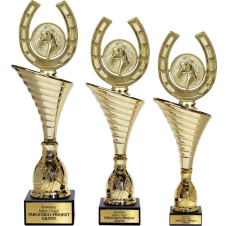 Złoty zestaw 3 pucharów z figurką jeździectwo - Seria NT1000 do ponad 100 dyscyplin