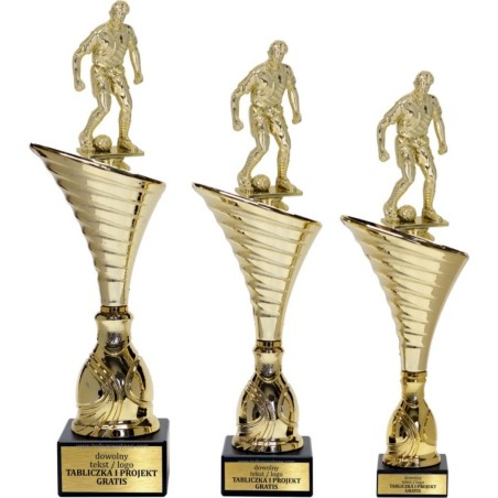 Złoty zestaw 3 pucharów z figurką piłka nożna - Seria NT1000 do ponad 100 dyscyplin
