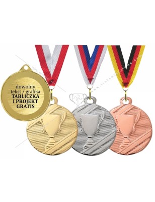 Medal uniwersalny 32mm z wytłoczonym pucharem z szarfą i wklejką