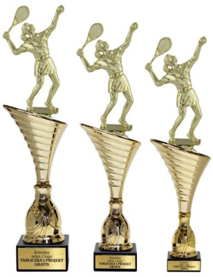 Złoty zestaw 3 pucharów z figurką tenis ziemny - Seria NT1000 do ponad 100 dyscyplin