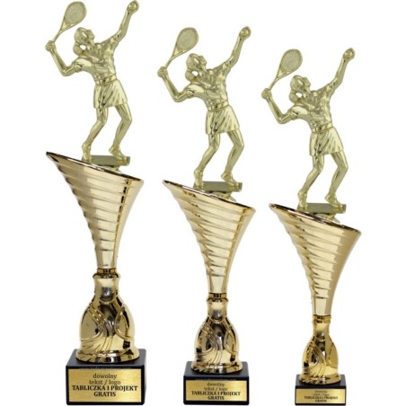 Złoty zestaw 3 pucharów z figurką tenis ziemny - Seria NT1000 do ponad 100 dyscyplin