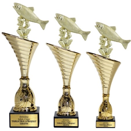 Złoty zestaw 3 pucharów z figurką wędkarstwo  - Seria NT1000 do ponad 100 dyscyplin