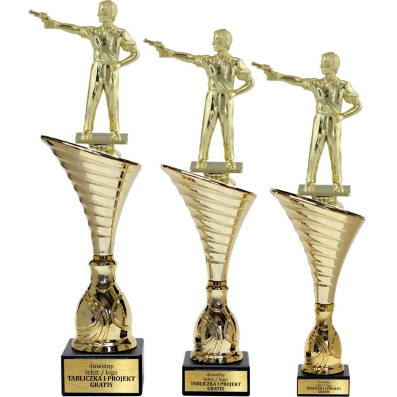 Zestaw pucharów NT1000 z figurką strzelec pistolet strzelectwo 35-32-31 cm