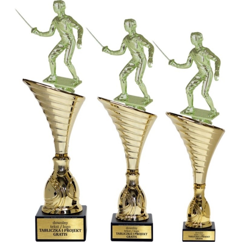 Komplet pucharów NT1000 z figurką szermierz szermierka 34-31-30 cm