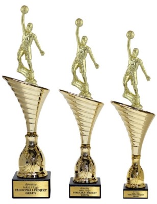 Złoty zestaw 3 pucharów z figurką koszykówka - Seria NT1000 do ponad 100 dyscyplin